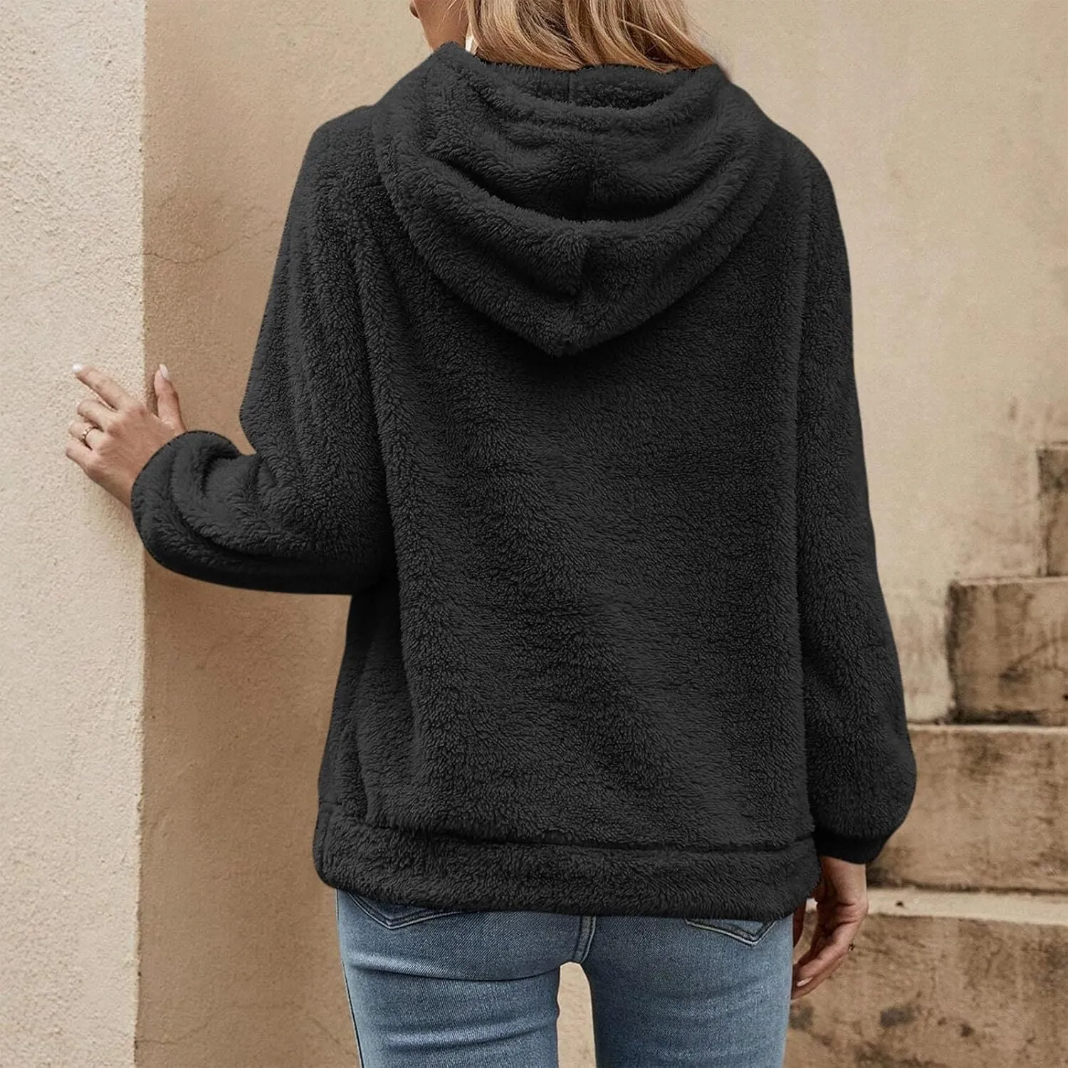 Quarter Zip Pullover Women Baggy Fleece Zipper Hoodie Comfy Cotton Drawstring Sherpa Sweatshirts Pullover Winter Coat
