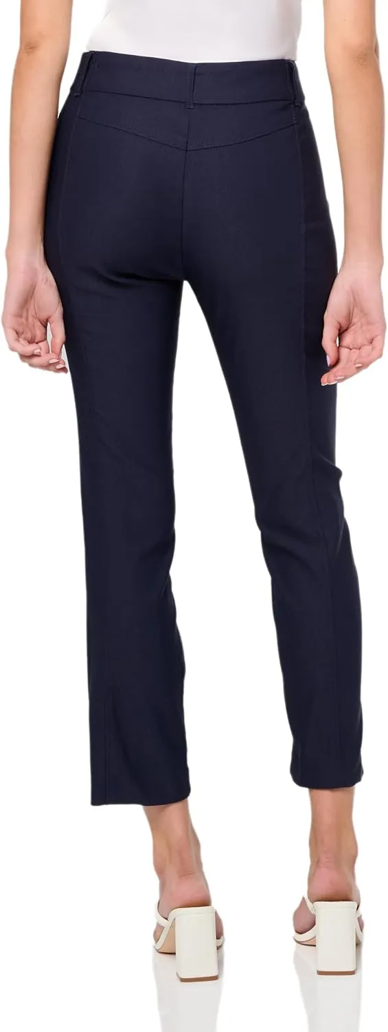Rafaella Women's 27" Satin Luxe Crop Pants, Stretch Fabric, Elastic Waist Panels, Straight Leg Classic Fit Capris