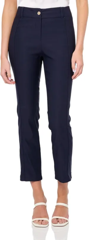 Rafaella Women's 27" Satin Luxe Crop Pants, Stretch Fabric, Elastic Waist Panels, Straight Leg Classic Fit Capris