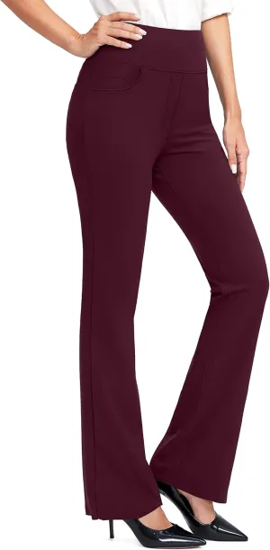 Rammus Womens High Waist Yoga Dress Pants with Pockets Stretch Work Pants for Women Bootcut Leg Slacks for Office Casual