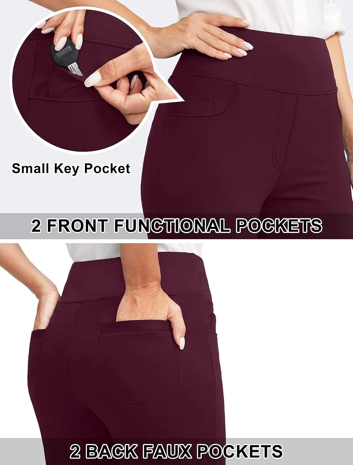 Rammus Womens High Waist Yoga Dress Pants with Pockets Stretch Work Pants for Women Bootcut Leg Slacks for Office Casual