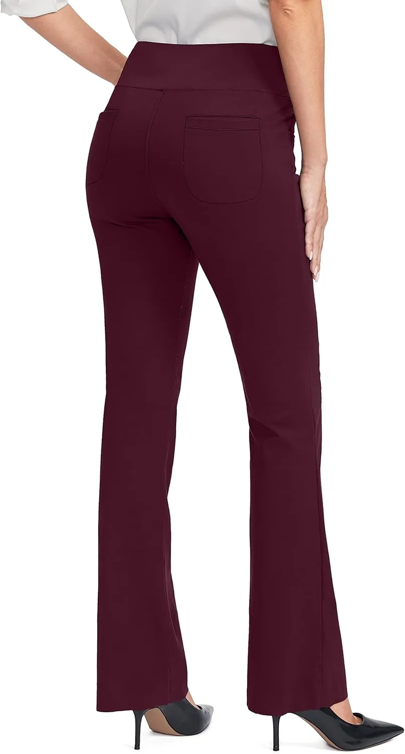 Rammus Womens High Waist Yoga Dress Pants with Pockets Stretch Work Pants for Women Bootcut Leg Slacks for Office Casual