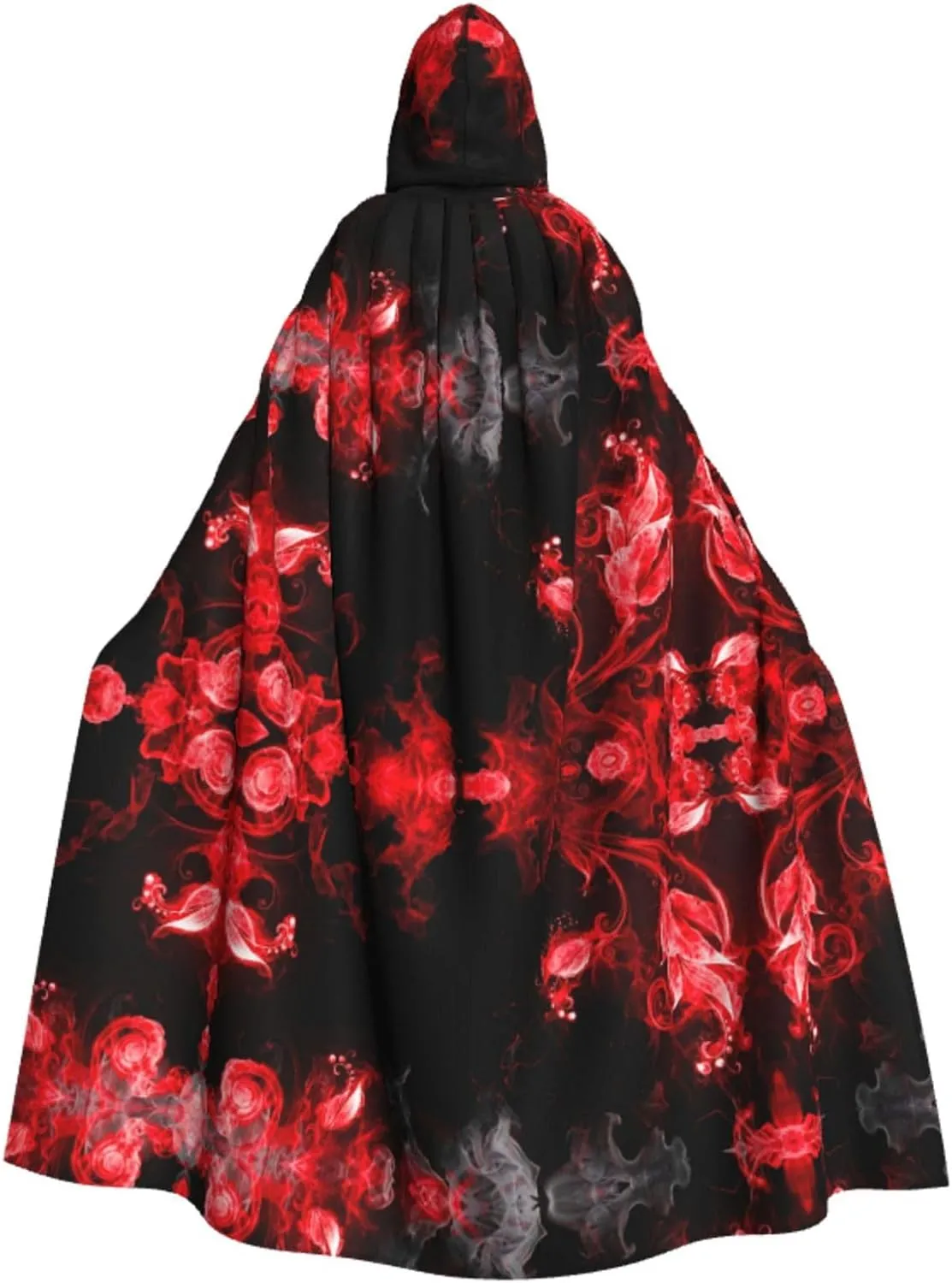 Red Black White Abstract Print Halloween Hooded Cloak Hooded Cape Adult Halloween Costume Cosplay Witch Cloak with Extra Comfort
