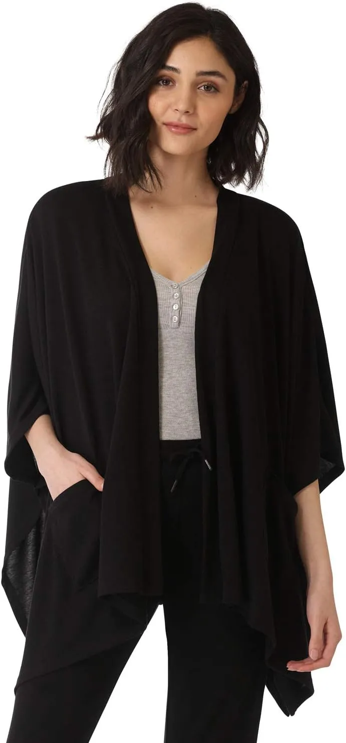 Rekucci Women's Loungewear Soft Knit Open Front Poncho Sweater