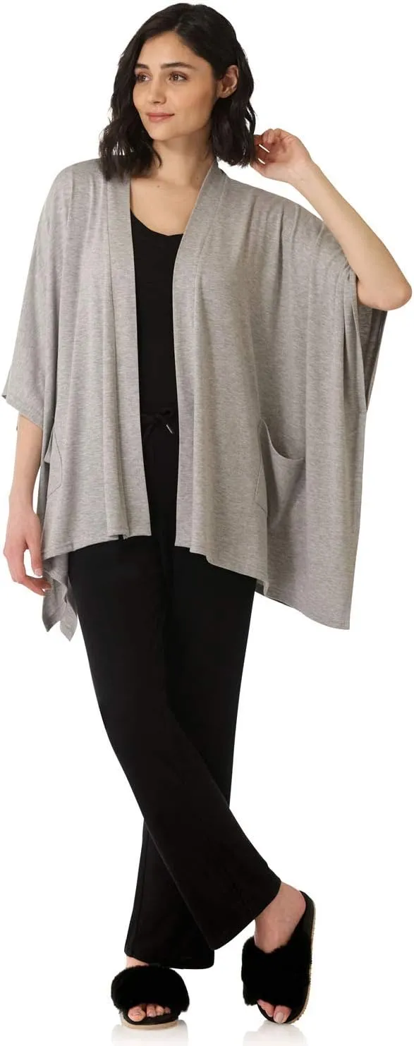 Rekucci Women's Loungewear Soft Knit Open Front Poncho Sweater