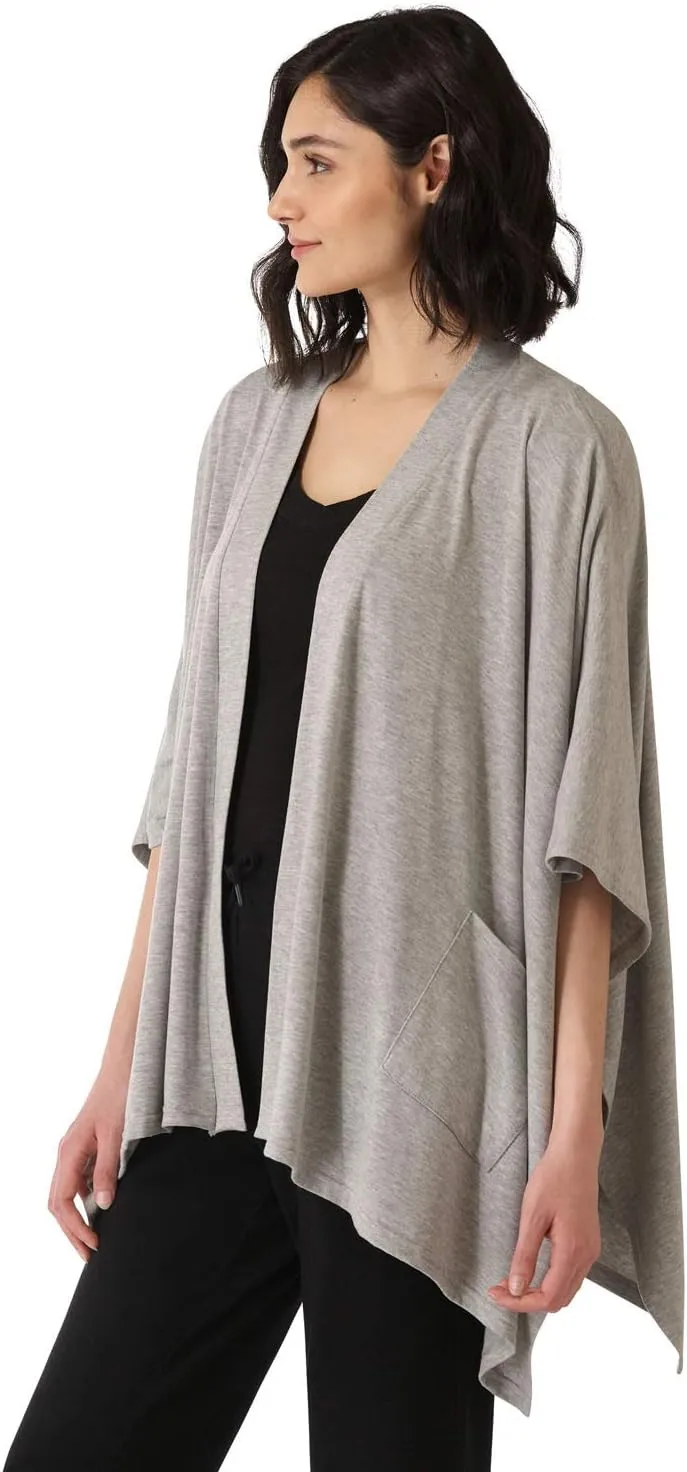 Rekucci Women's Loungewear Soft Knit Open Front Poncho Sweater