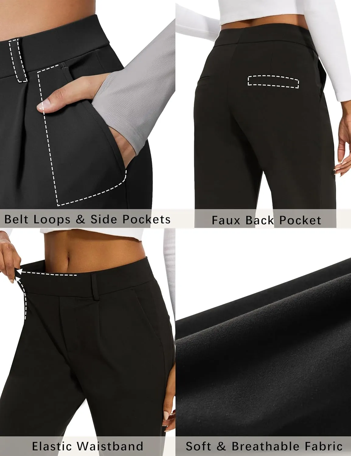 Rheane Women's High Waisted with Pockets Wide Leg Pants Pleated Dress Slacks with Belt Loops for Casual Wear Yoga-Pants