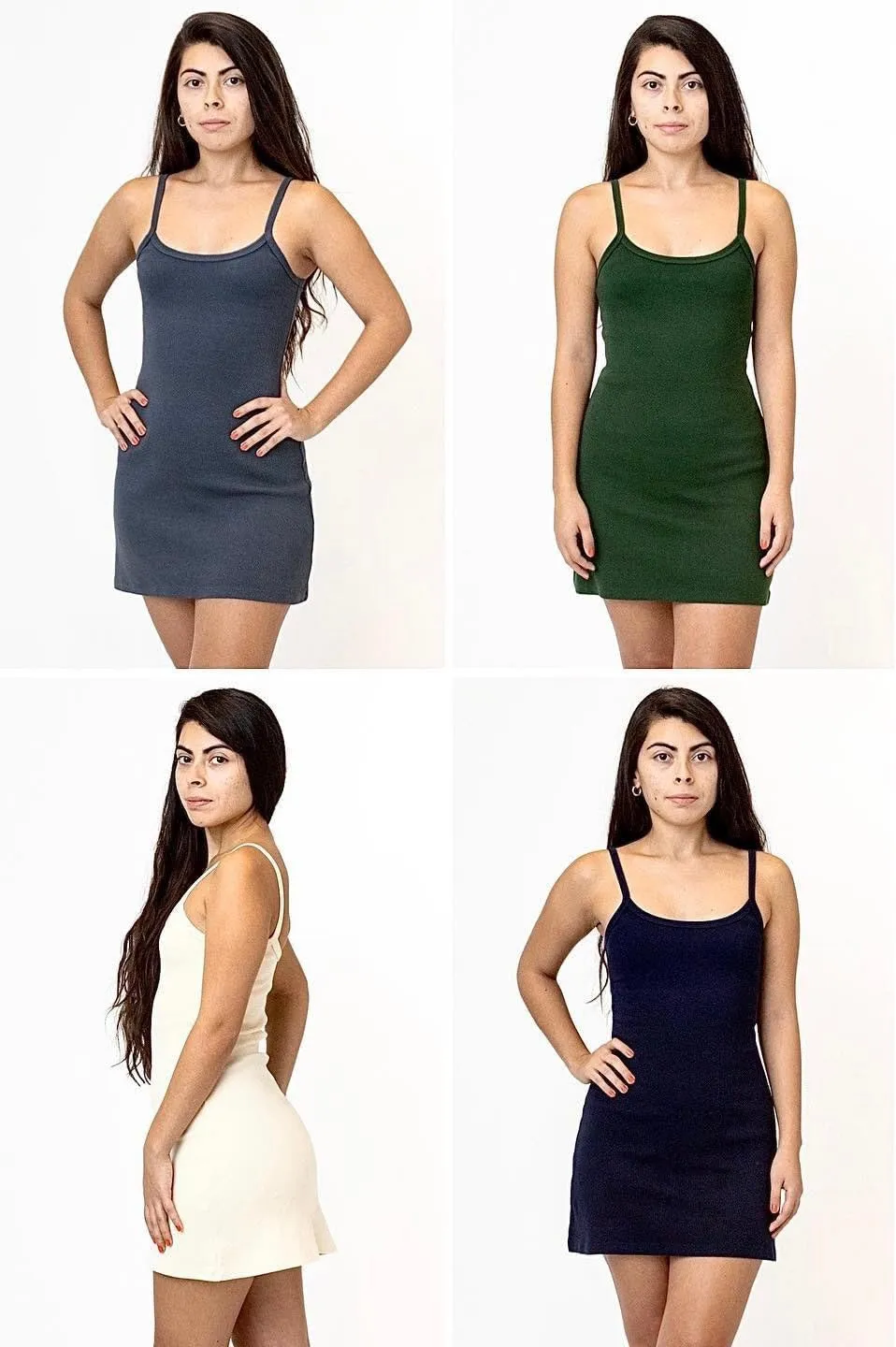 RHR318GD - Heavy Rib Spaghetti Strap Mini Dress, A-Line Summer Look, Made in USA