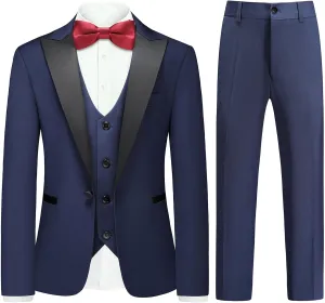 Rogers & Morris Boys Tuxedo Suit Formal Outfits Slim Fit Solid Kids 5 Piece Suit Set Peak Lapel