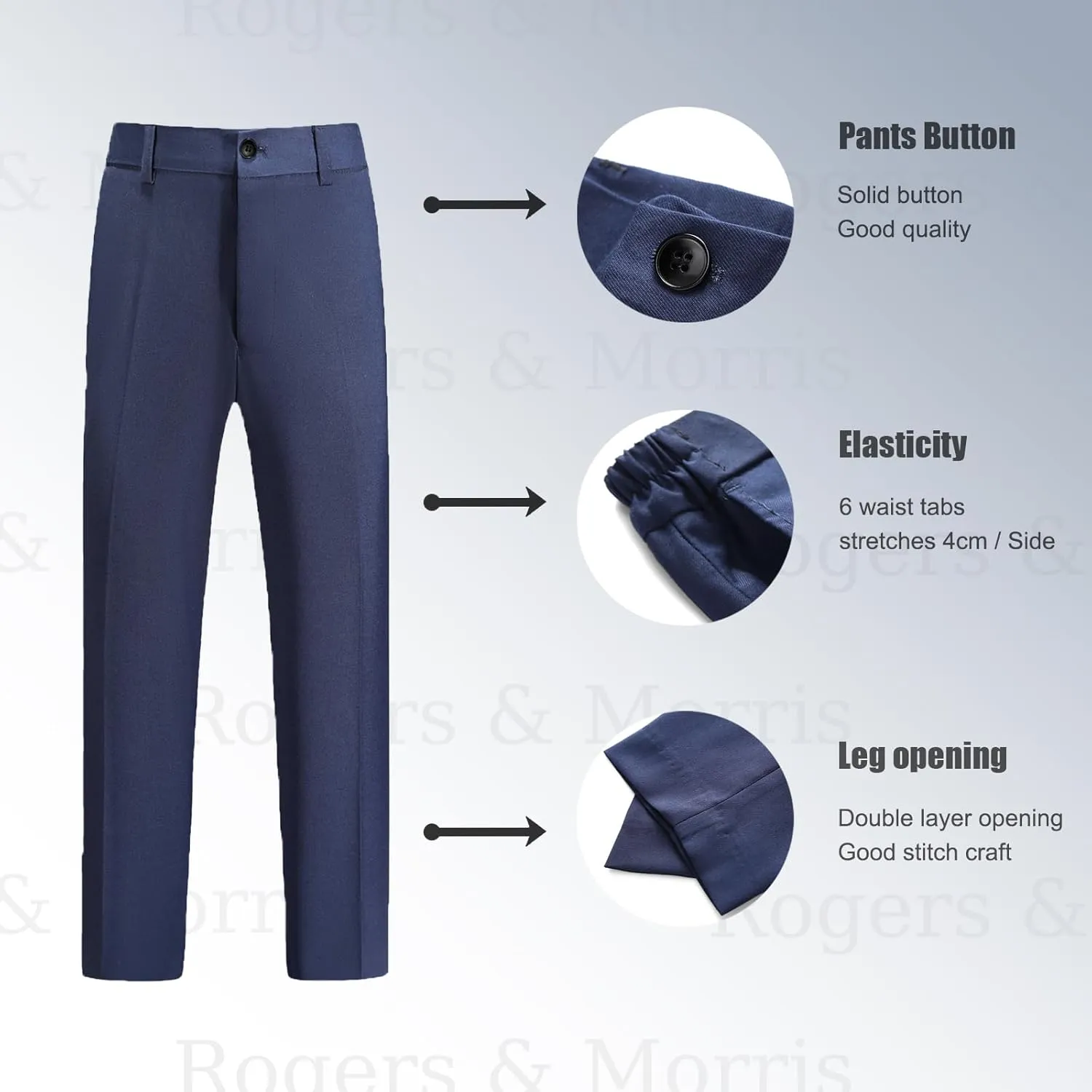 Rogers & Morris Boys Tuxedo Suit Formal Outfits Slim Fit Solid Kids 5 Piece Suit Set Peak Lapel