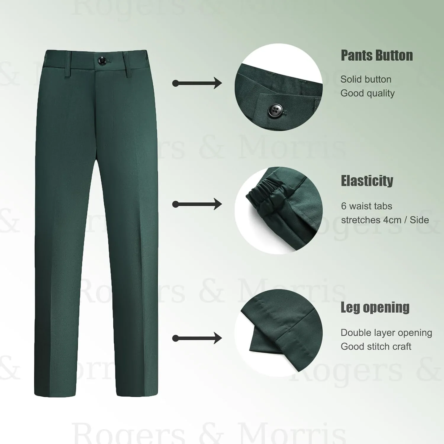 Rogers & Morris Boys Tuxedo Suit Formal Outfits Slim Fit Solid Kids 5 Piece Suit Set Peak Lapel