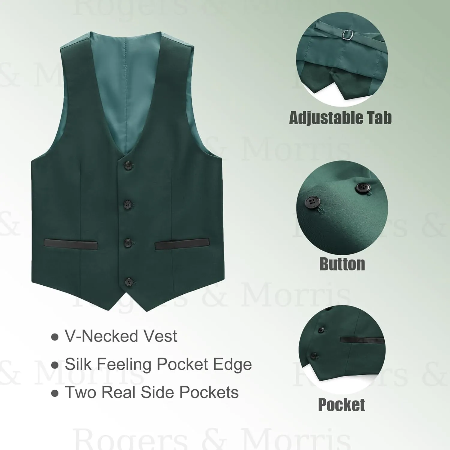 Rogers & Morris Boys Tuxedo Suit Formal Outfits Slim Fit Solid Kids 5 Piece Suit Set Peak Lapel
