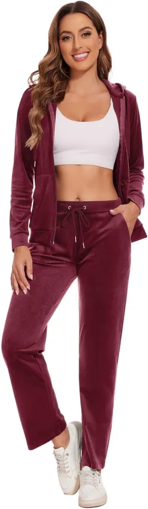 ROYAL MATRIX Women's Velour Tracksuit - 2 Pieces Velour Sweatsuits Velvet Track Suits Set Full Zip Hoodie & Sweatpants Sets