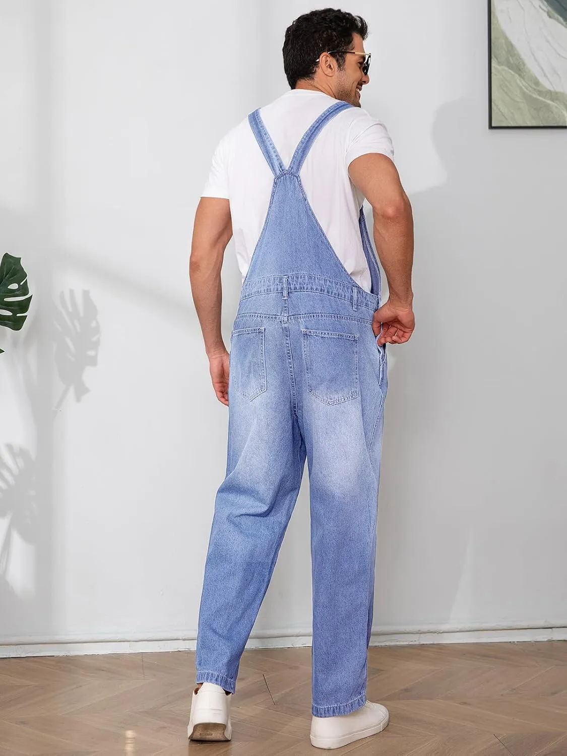 Runcati Men's Denim Bib Overalls Jeans Fashion Loose Fit Adjustable Straps Boot Cut Trousers Jumpsuit with Multi Pockets