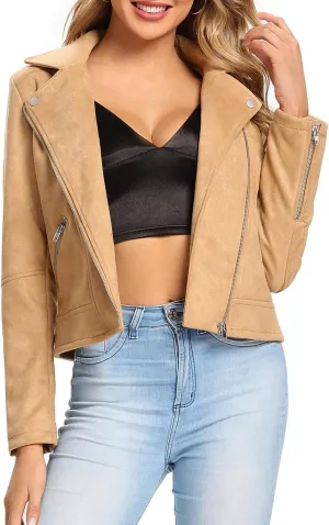 S P Y M Womens Faux Leather Jacket, Moto Biker Suede Coat