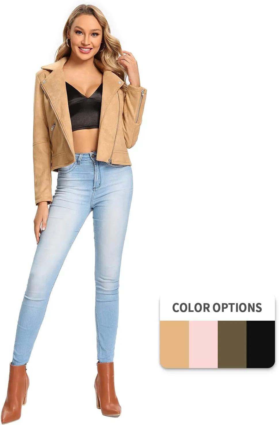 S P Y M Womens Faux Leather Jacket, Moto Biker Suede Coat