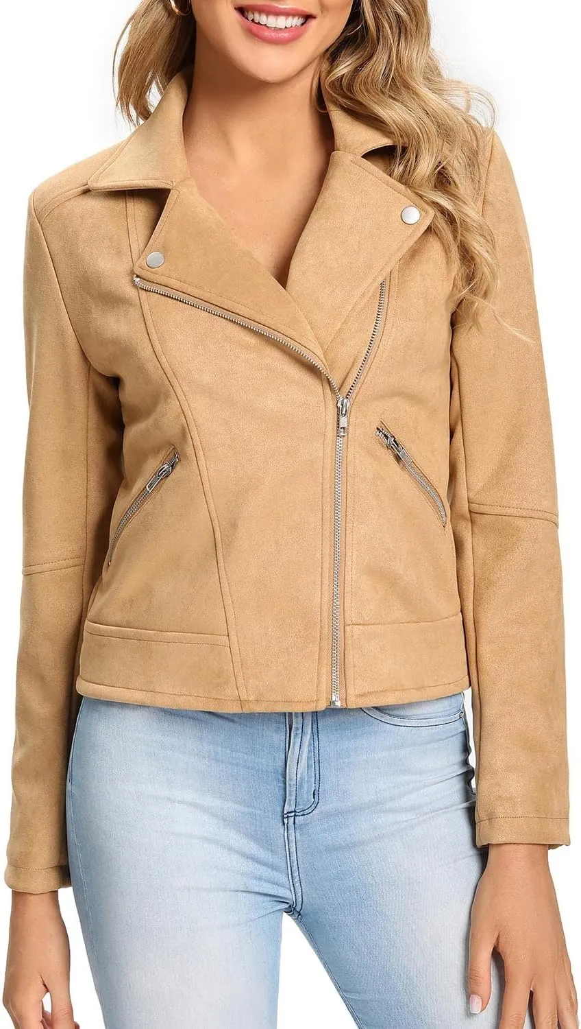 S P Y M Womens Faux Leather Jacket, Moto Biker Suede Coat