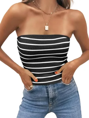Saodimallsu Womens Striped Tube Top Strapless Sexy Y2K Summer Going Out Slim Fit Knit Bandeau Sweater Tops