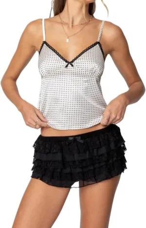 Satin Polka Dot Top Y2k Summer Wome's Camisole Cute Crop Spaghetti Strap Bow Tops