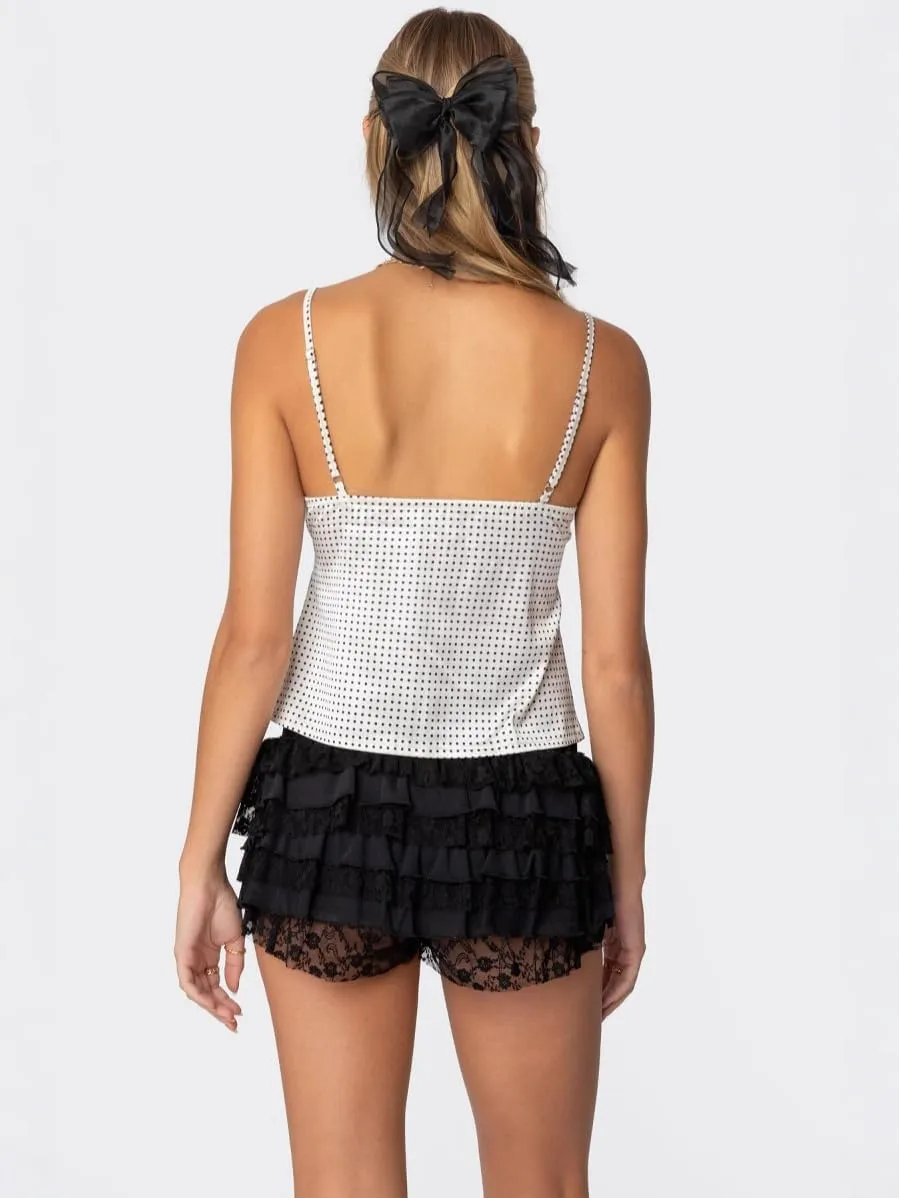 Satin Polka Dot Top Y2k Summer Wome's Camisole Cute Crop Spaghetti Strap Bow Tops