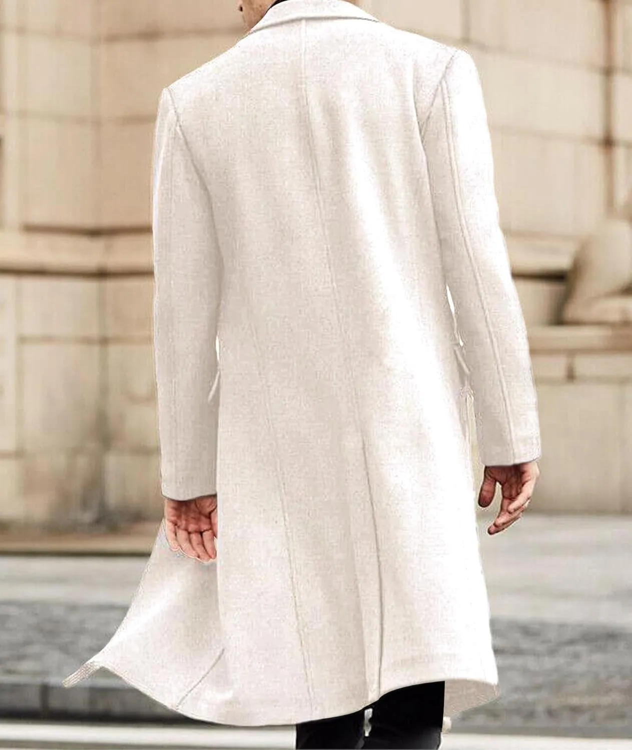 Sexyshine Men's Trench Coat Slim Fit Notched Collar Single Breasted Long Pea Coat Jacket Fall Winter Overcoat with Pockets