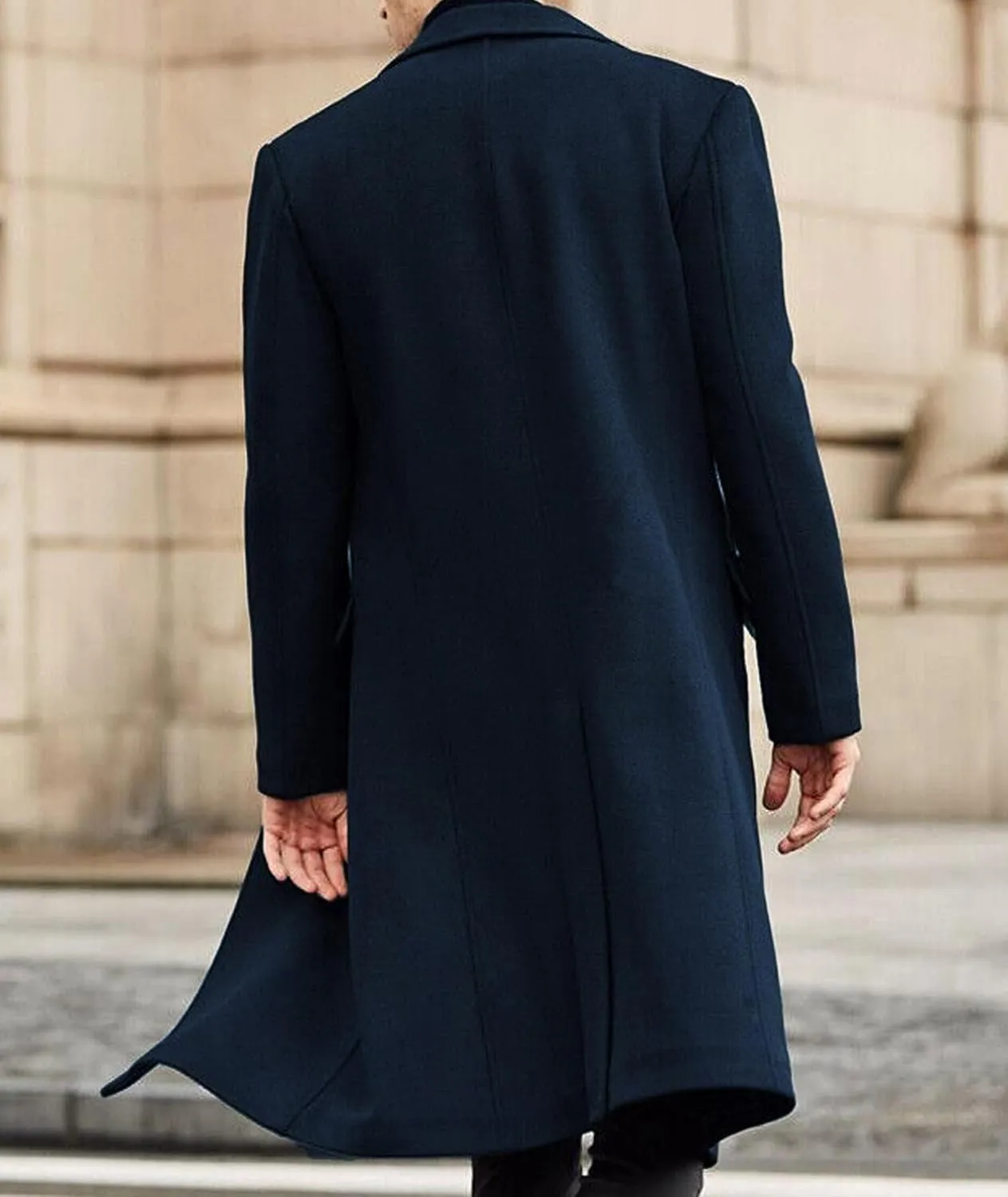 Sexyshine Men's Trench Coat Slim Fit Notched Collar Single Breasted Long Pea Coat Jacket Fall Winter Overcoat with Pockets