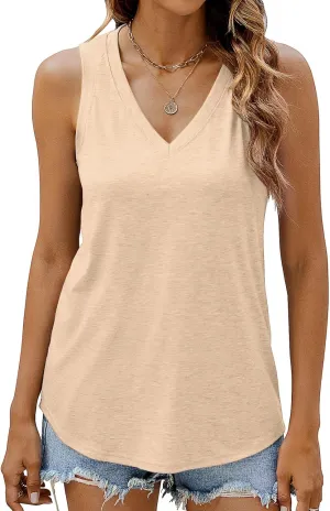 Sherosa Womens Tank Tops V Neck Summer Trendy Casual Loose Fit Flowy Sleeveless Shirts