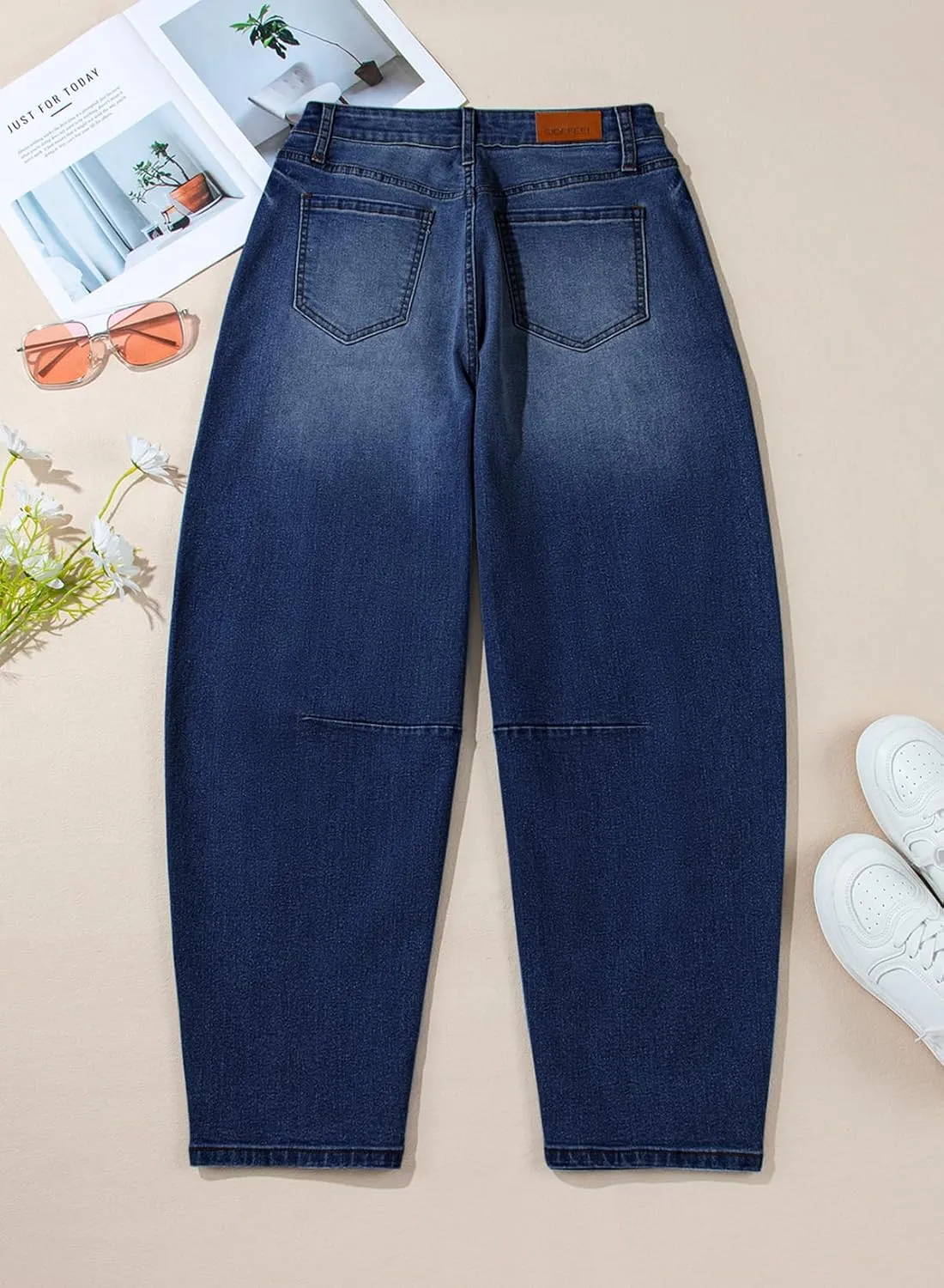 Sidefeel Women's Barrel Jeans Wide Leg Vintage Mid Rise Y2k Baggy Boyfriend Ankle Denim Pants