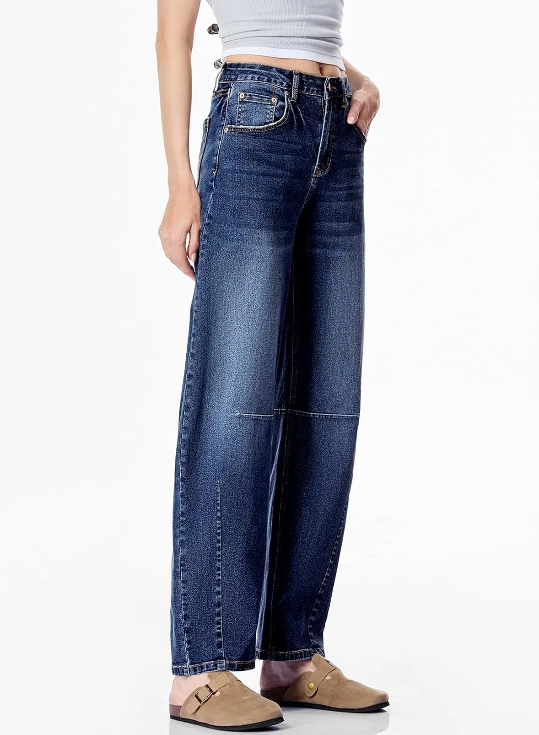 Sidefeel Women's Barrel Jeans Wide Leg Vintage Mid Rise Y2k Baggy Boyfriend Ankle Denim Pants