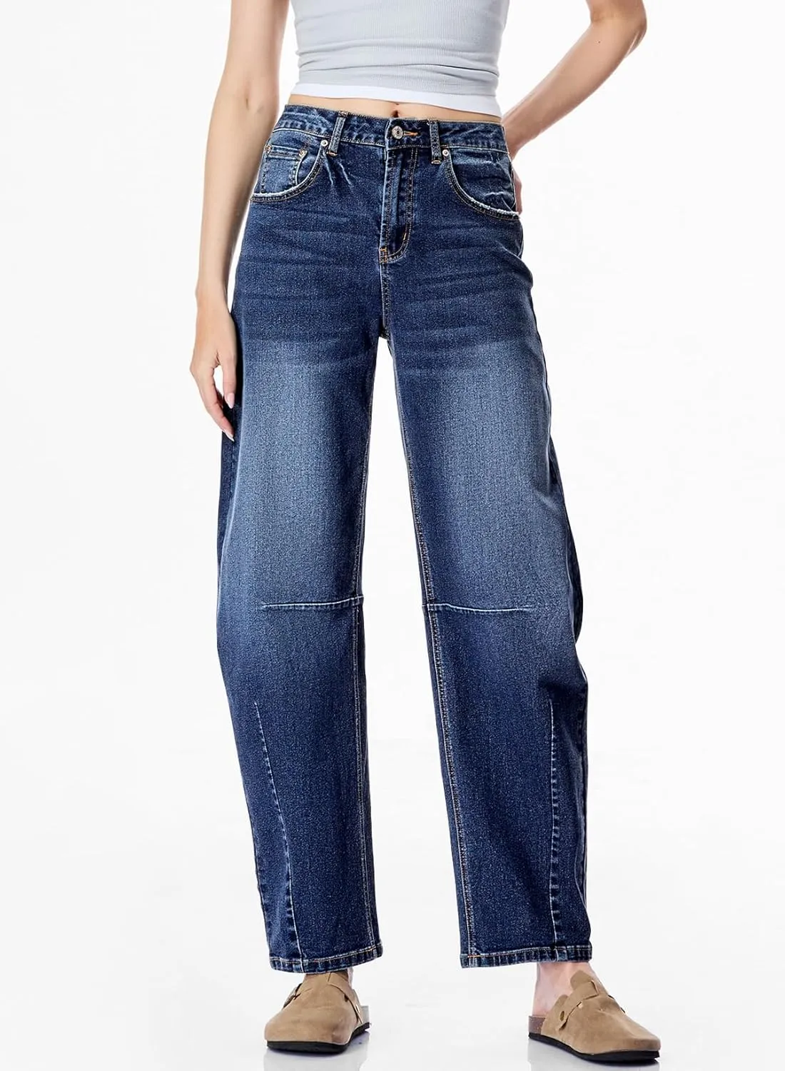 Sidefeel Women's Barrel Jeans Wide Leg Vintage Mid Rise Y2k Baggy Boyfriend Ankle Denim Pants