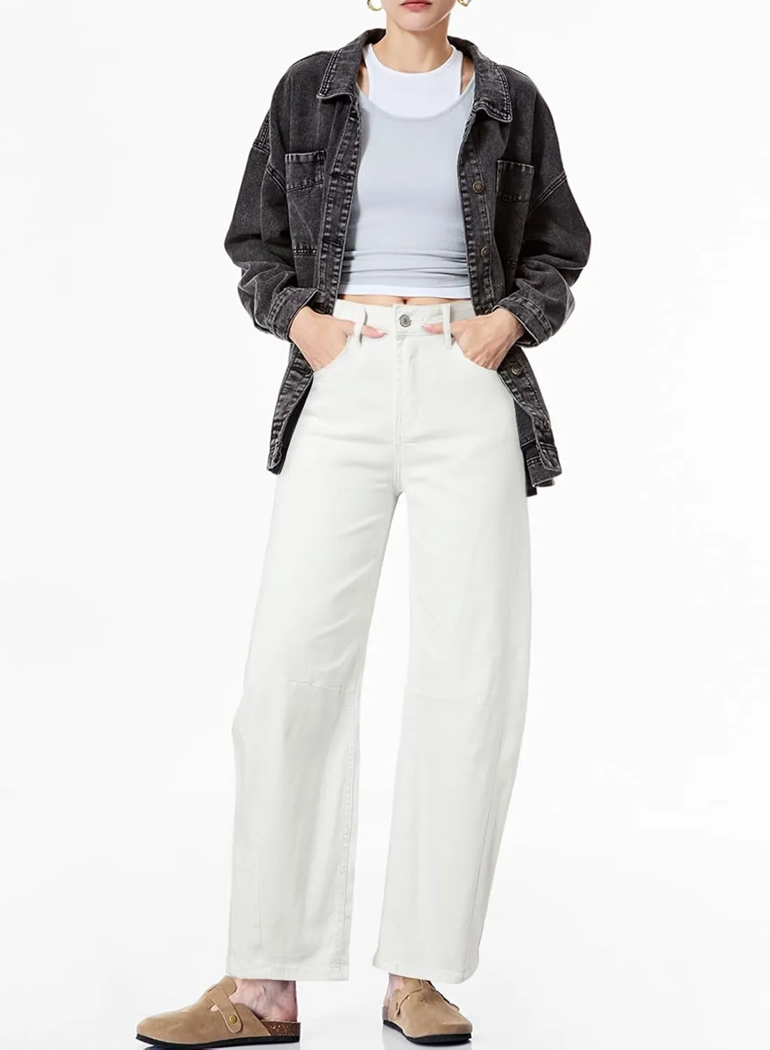 Sidefeel Women's Barrel Jeans Wide Leg Vintage Mid Rise Y2k Baggy Boyfriend Ankle Denim Pants