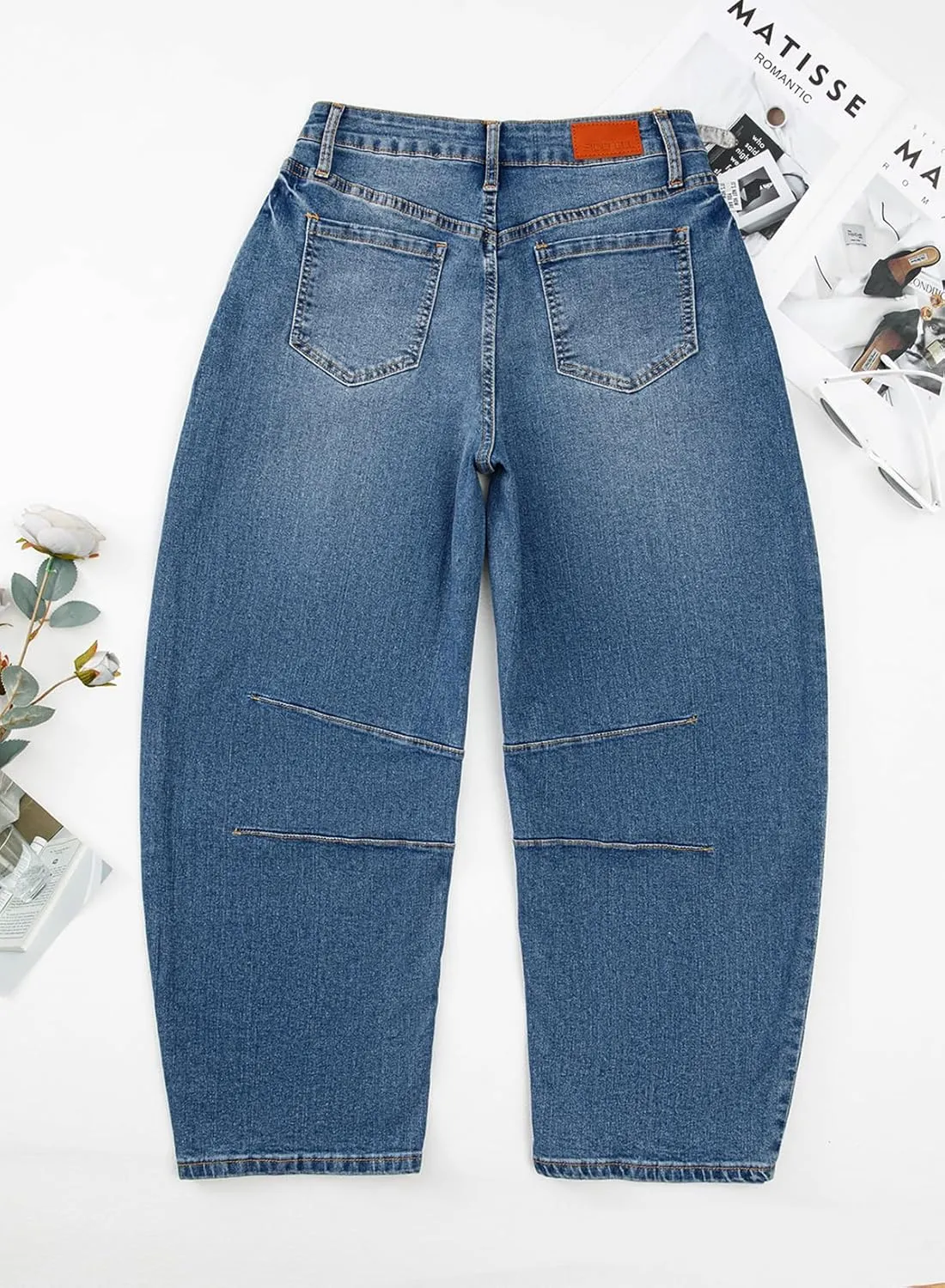 Sidefeel Women's Barrel Jeans Wide Leg Vintage Mid Rise Y2k Baggy Boyfriend Ankle Denim Pants