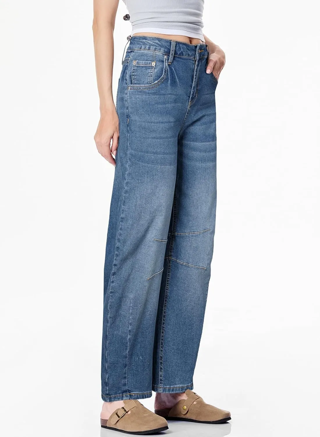 Sidefeel Women's Barrel Jeans Wide Leg Vintage Mid Rise Y2k Baggy Boyfriend Ankle Denim Pants