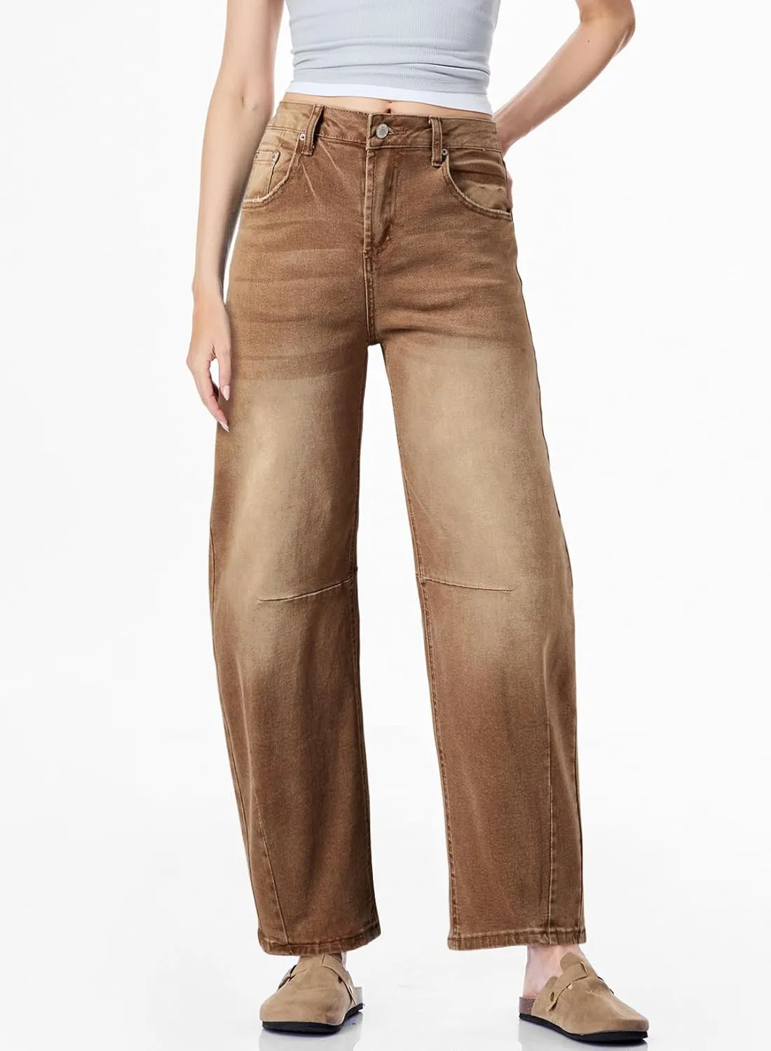 Sidefeel Women's Barrel Jeans Wide Leg Vintage Mid Rise Y2k Baggy Boyfriend Ankle Denim Pants
