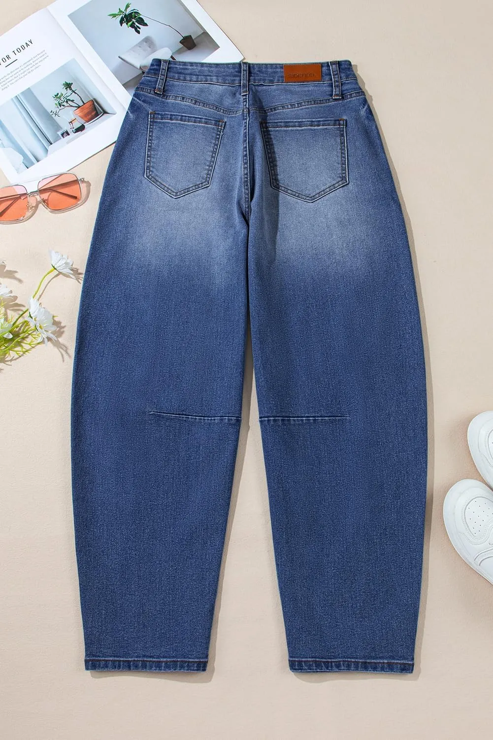 Sidefeel Women's Barrel Jeans Wide Leg Vintage Mid Rise Y2k Baggy Boyfriend Ankle Denim Pants