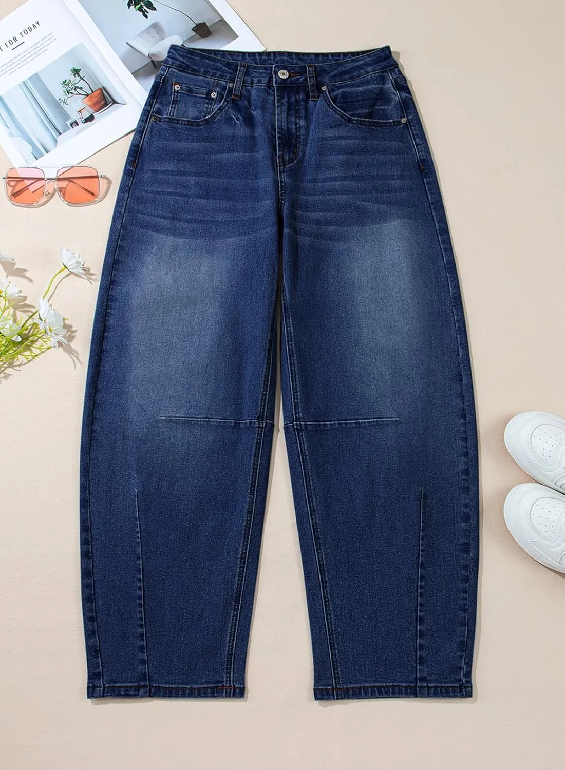 Sidefeel Women's Barrel Jeans Wide Leg Vintage Mid Rise Y2k Baggy Boyfriend Ankle Denim Pants