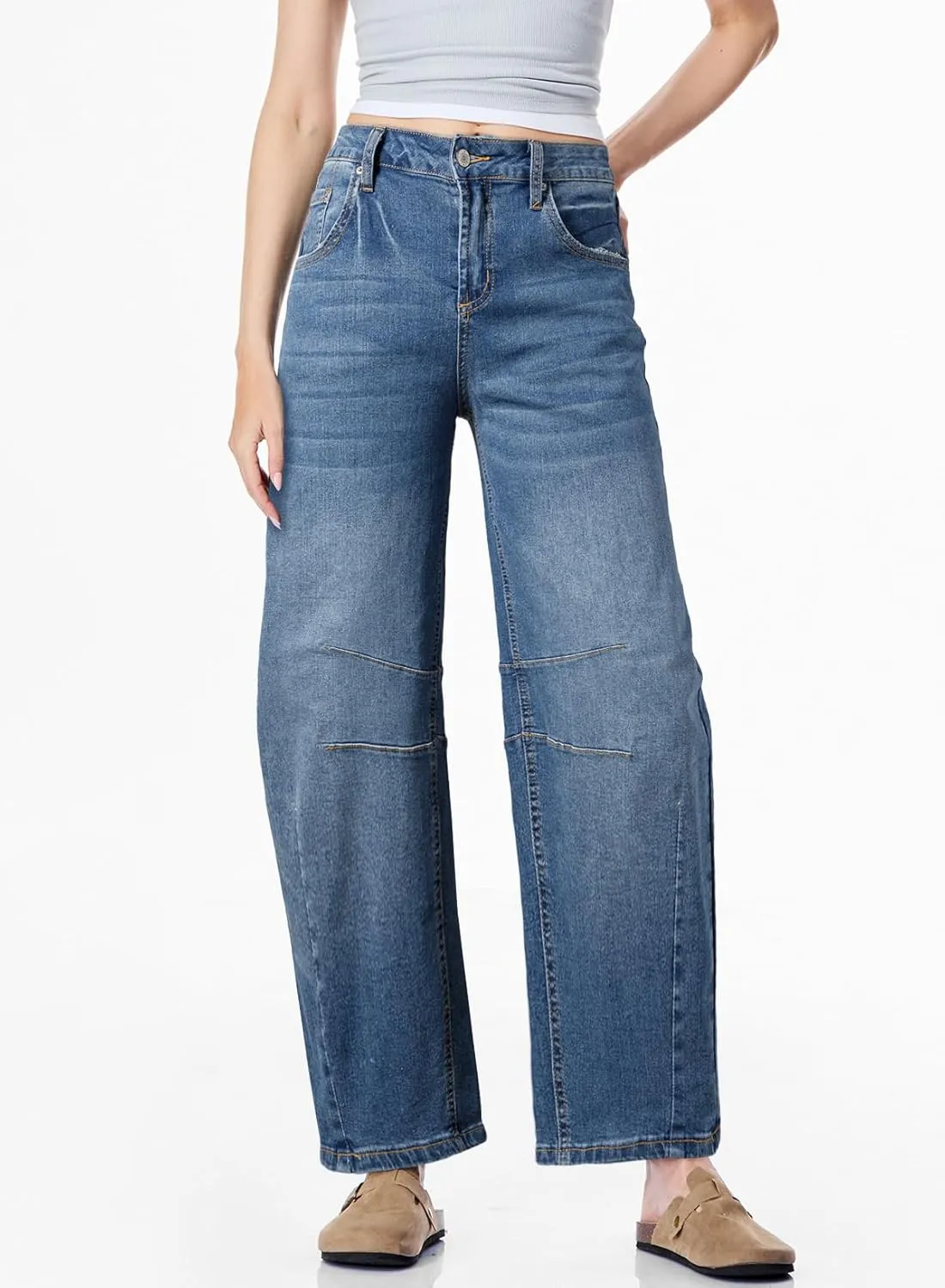 Sidefeel Women's Barrel Jeans Wide Leg Vintage Mid Rise Y2k Baggy Boyfriend Ankle Denim Pants