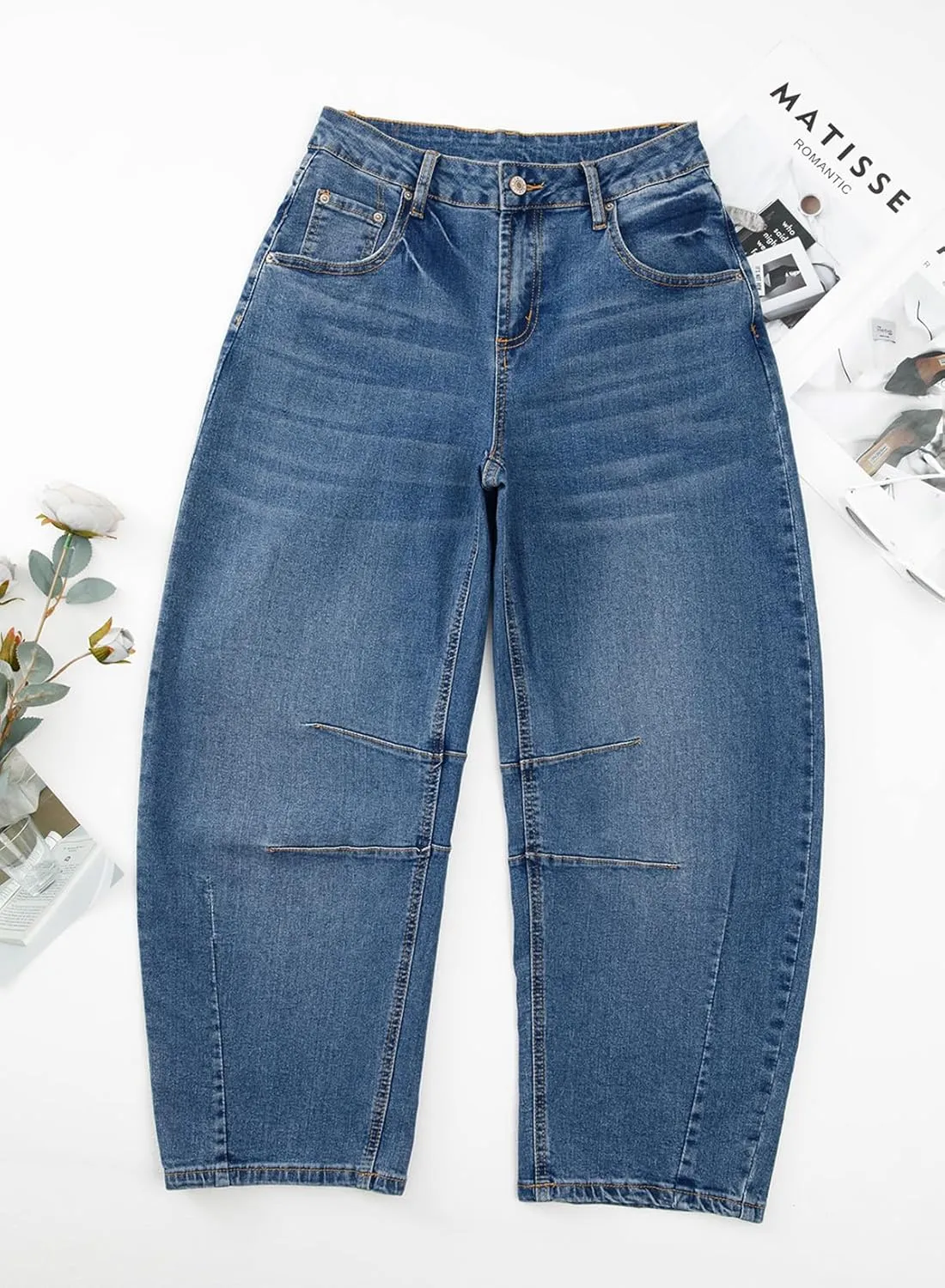 Sidefeel Women's Barrel Jeans Wide Leg Vintage Mid Rise Y2k Baggy Boyfriend Ankle Denim Pants