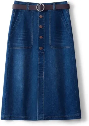 Single-Breasted Denim Skirt Skirt Women's High-Waisted Mid-Length A-line Over-The-Knee Skinny Dress