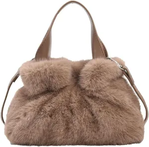 Small Fluffy Tote Bag with Strap Faux Fur Satchel Handbag and Purse Fuzzy Hobo Bucket Bag Top Handle Furry Purse