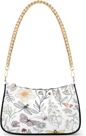 Soft Floral Insect White Hand Bag, Small Crossbody Bag