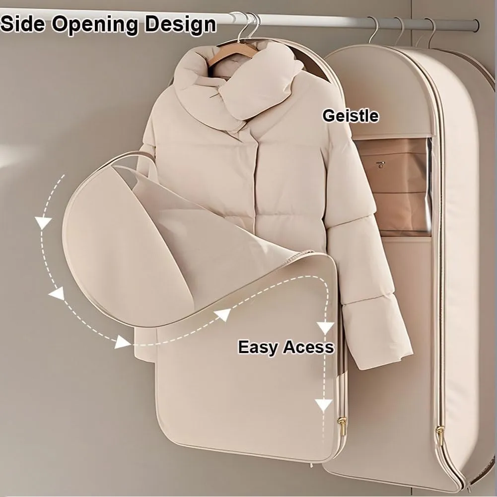 Space Saving Hanging Garment Bag with Self Compression Zipper, Dust Cover Clothes Bags for Down Coat, Space Saver Closet Organizers, Hanging Garment Bags for Closet Storage (Pink,M)