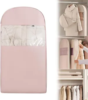 Space Saving Hanging Garment Bag with Self Compression Zipper, Dust Cover Clothes Bags for Down Coat, Space Saver Closet Organizers, Hanging Garment Bags for Closet Storage (Pink,M)