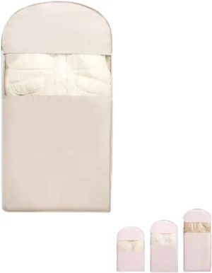 Space Saving Hanging Garment Bag with Self Compression Zipper -Dust Cover Clothes Bags for Down Coat, Space Saver Travel Garment Bag for Closet Organizers (Beige, M(110 * 58 * 15))