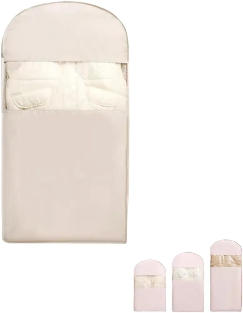 Space Saving Hanging Garment Bag with Self Compression Zipper -Dust Cover Clothes Bags for Down Coat, Space Saver Travel Garment Bag for Closet Organizers (Beige, M(110 * 58 * 15))