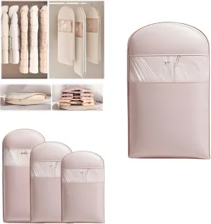 Space Saving Hanging Garment Bag with Self Compression Zipper, pace Saver Hanging Garment Bags for Closet Storage, Heavy Duty Dust Cover Garment Bag for Down Coat (Pink,M)