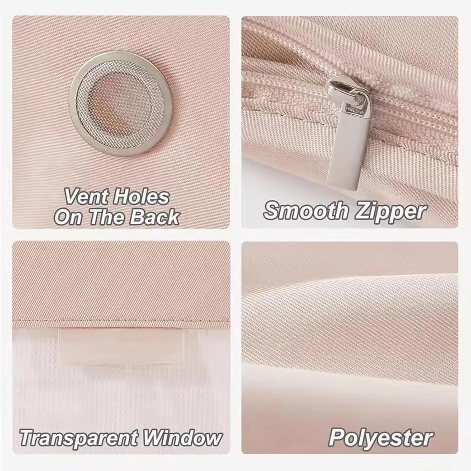 Space Saving Hanging Garment Bag with Self Compression Zipper, pace Saver Hanging Garment Bags for Closet Storage, Heavy Duty Dust Cover Garment Bag for Down Coat (Pink,M)