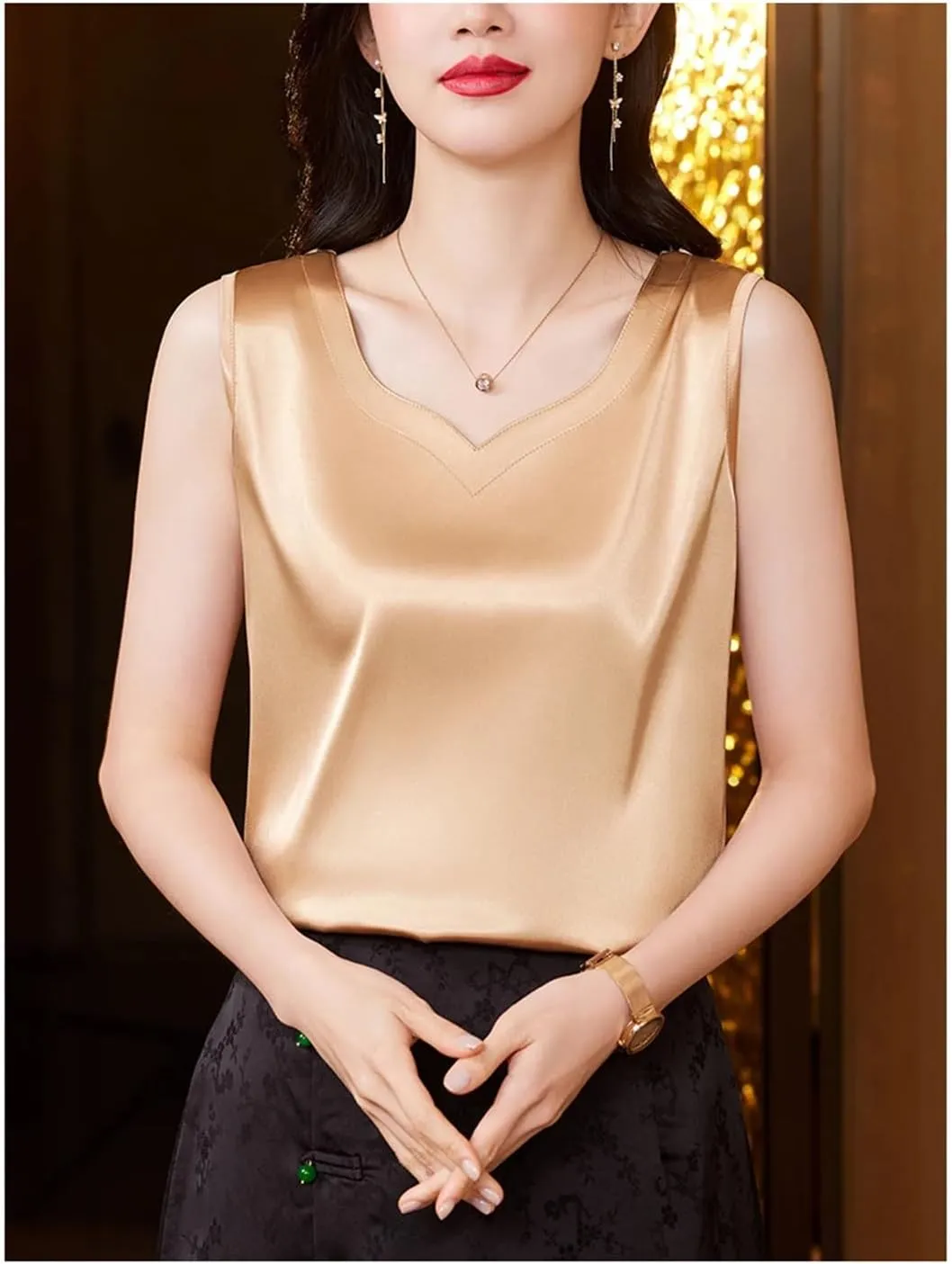 Spring Summer Women Tank Tops V Neck Lace Patchwork Mesh Vest Shirt Casual Camisole