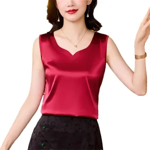Spring Summer Women Tank Tops V Neck Lace Patchwork Mesh Vest Shirt Casual Camisole