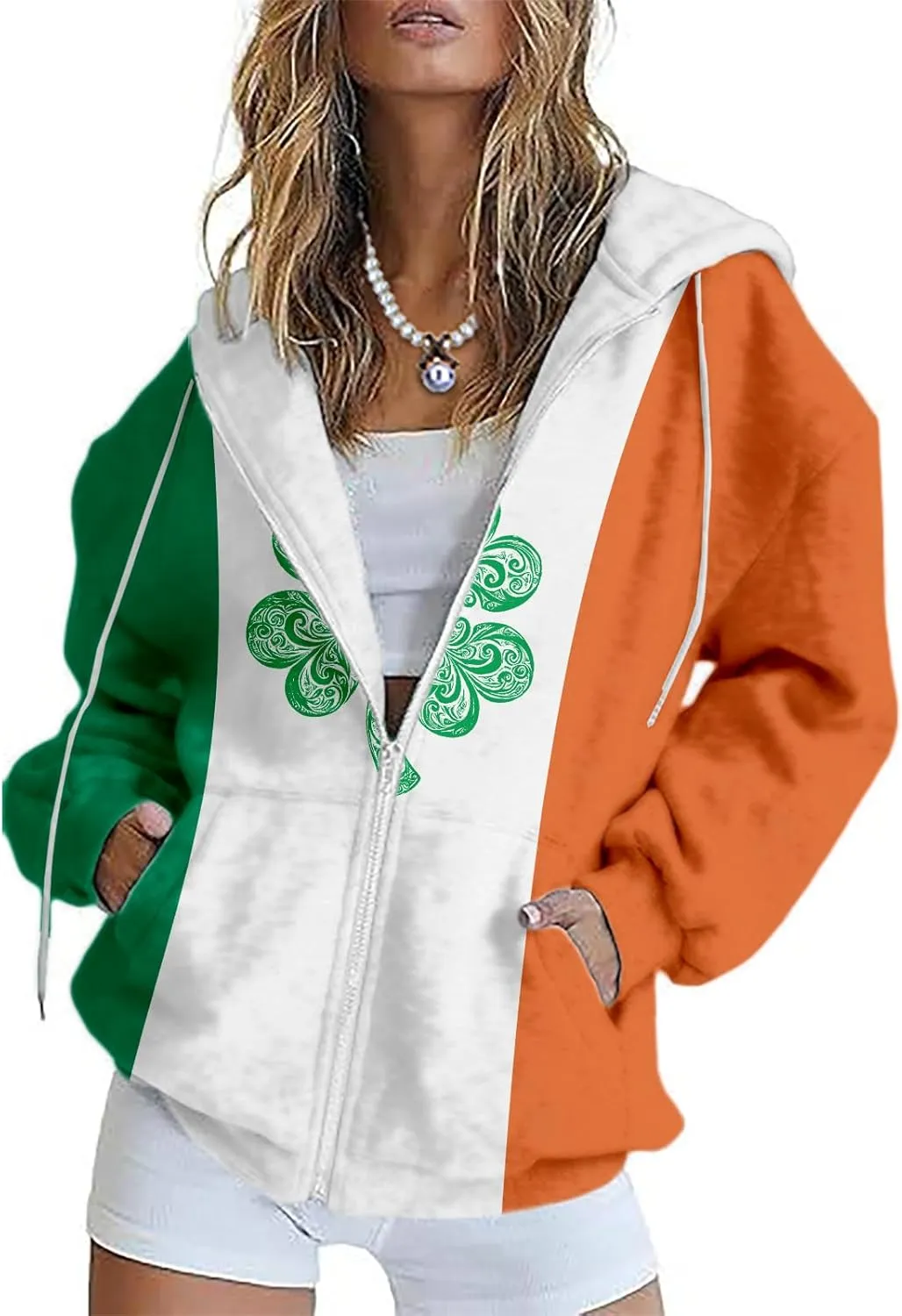 St Patricks Day Hoodie for Women Oversized Trendy Sweatshirt Pullover Pullover Long Sleeve Graphic Tops